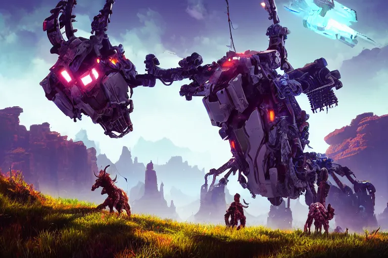 Image similar to grazer machine mecanical creature robot of horizon forbidden west horizon zero dawn bioluminiscence global illumination ray tracing hdr fanart arstation by ian pesty and alena aenami artworks in 4 k