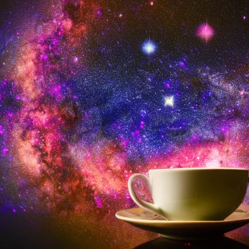 Prompt: galaxy in a tea cup, tea cup photography, galaxy, Milky Way galaxy, galaxy in a cup, 8k