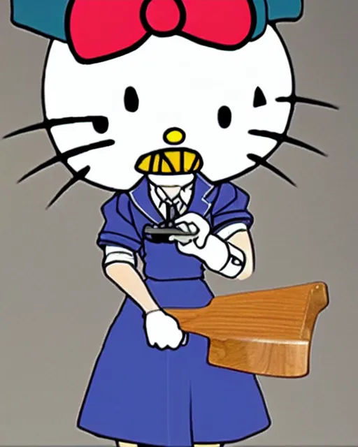 Image similar to anime judge hello kitty holding a gavel, angry eyebrows