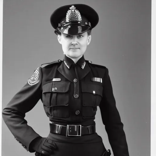 Image similar to a full body photograph of a metropolitan police woman, high quality photograph, highly detailed