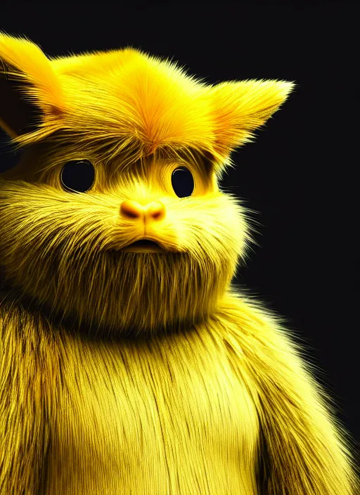 Image similar to closeup portrait of pickachu, depth of field, zeiss lens, detailed, symmetrical, centered, fashion photoshoot, by Annie Leibovitz and Steve McCurry, Breathtaking, 8k resolution, extremely detailed, beautiful, establishing shot, artistic, hyperrealistic fur, octane render