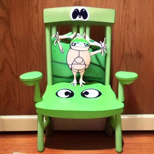 Prompt: cute frog themed chair, anime key art studio ghibli,