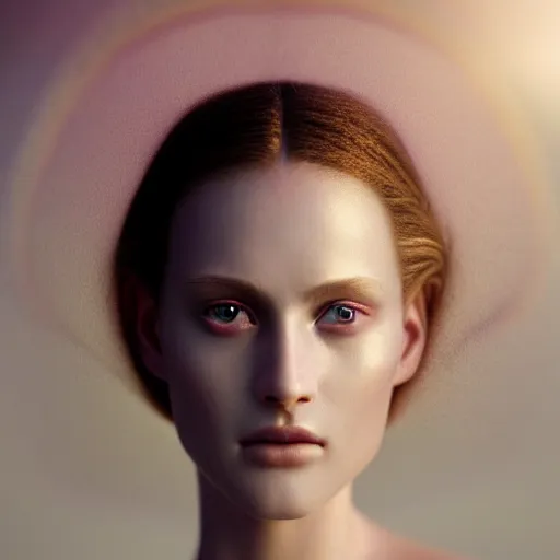 Image similar to photographic portrait of a stunningly beautiful renaissance female with pearlescent skin, white irises and dark eye makeup, in soft dreamy light at sunset, god rays, contemporary fashion shoot, by edward robert hughes, annie leibovitz and steve mccurry, david lazar, jimmy nelsson, extremely detailed, hyperrealistic, perfect face, octane render