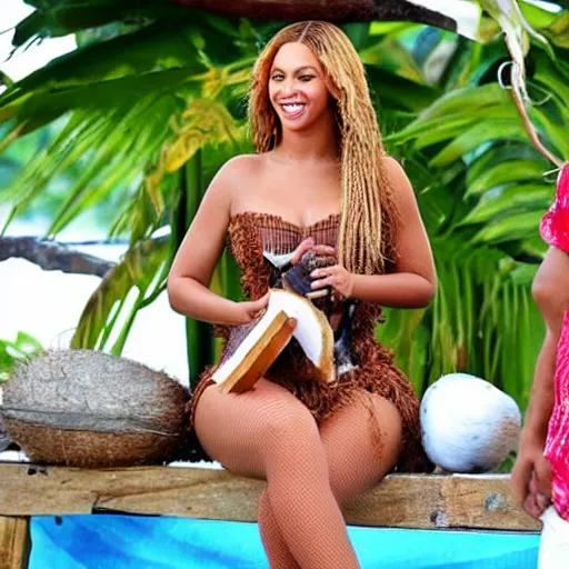 Image similar to beyonce in samoa drinking a coconut