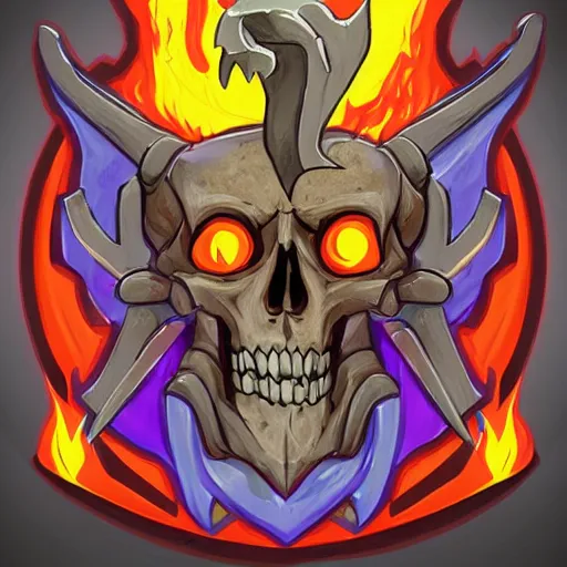 Prompt: flat fantasy art rpg skill icon of divine burning skeleton , trending on behance