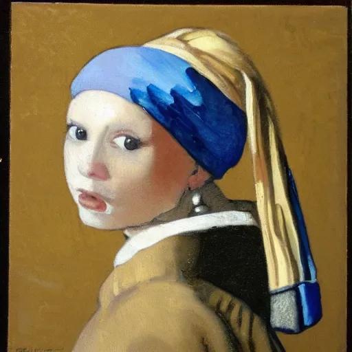 Prompt: a cat wearing a Pearl Earring by Johannes Vemeer,