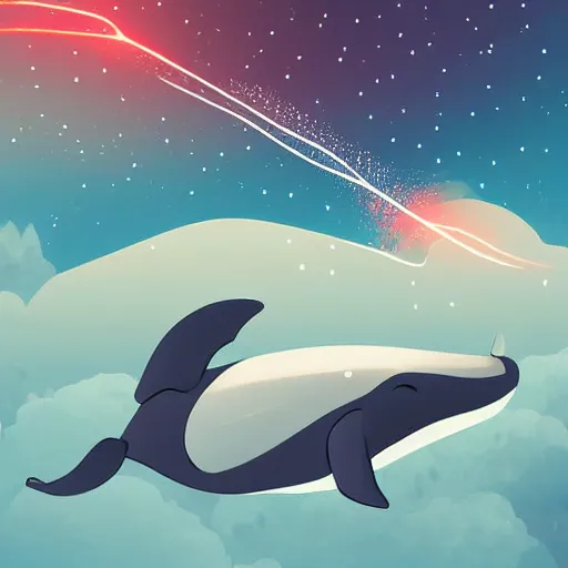 Image similar to a whale wistfully watching a spaceship fly away, sci-fi digital art illustration,