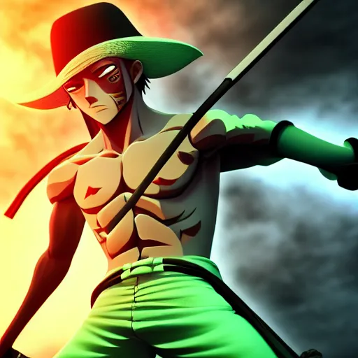 prompthunt: zoro render as a very beautiful 3d anime boy, hot petite, green  hair, badass, cinematic lightning, medium shot, mid-shot, highly detailed,  trending on Artstation, Unreal Engine 4k, cinematic wallpaper