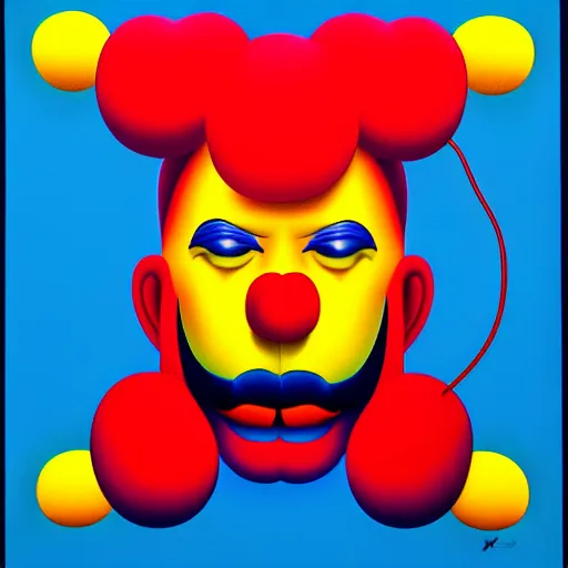 Prompt: angry clown by shusei nagaoka, kaws, david rudnick, airbrush on canvas, pastell colours, cell shaded, 8 k