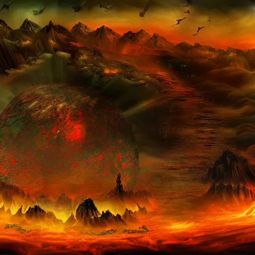 Image similar to A world that resembles heaven and hell, digital art