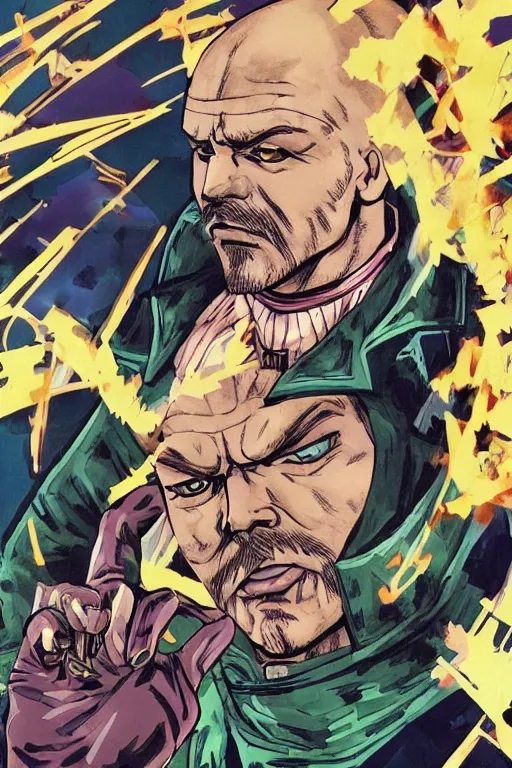 Image similar to A picture of Lenin in JoJo Bizarre Adventure, by Hirohiko Araki, Comic Style, FullHD, trending on Artstation