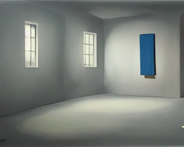 Image similar to a painting of a confusing minimalistic room, an airbrush painting by breyten breytenbach, cgsociety!, neo - primitivism