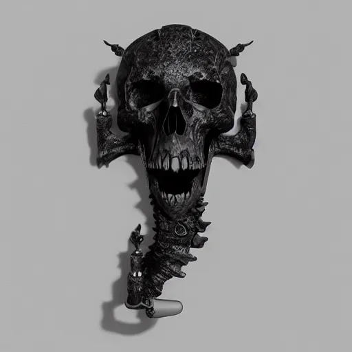 Prompt: a black sword skull handle, ornament, on a white background, a 3 d render by dom qwek, studio lighting, raytracing, trending on polycount, futurism, hard surface modeling, rendered in maya, artstation hd