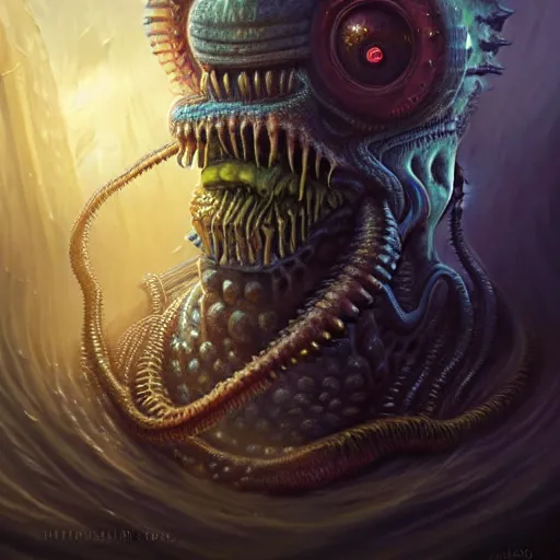 Image similar to portrait of SpongeBob as a large Lovecraftian monster, fantasy, intricate, elegant, highly detailed, digital painting, artstation, concept art, smooth, sharp focus, illustration, art by artgerm and greg rutkowski