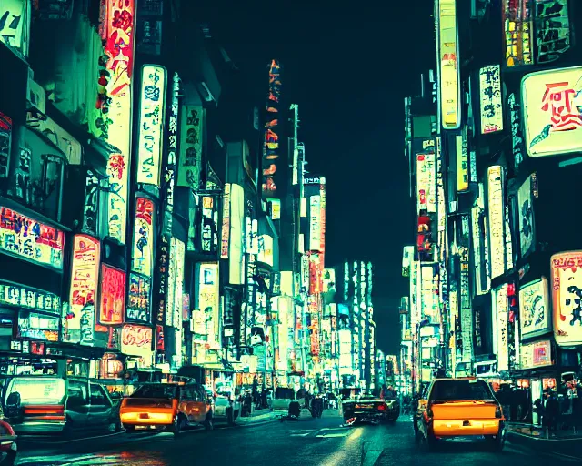 Image similar to futuristic tokyo crowded night street with neon signs by pixar, the animatrix, atmospheric, cinematic composition, 8 k, cinematic lighting, blade runner