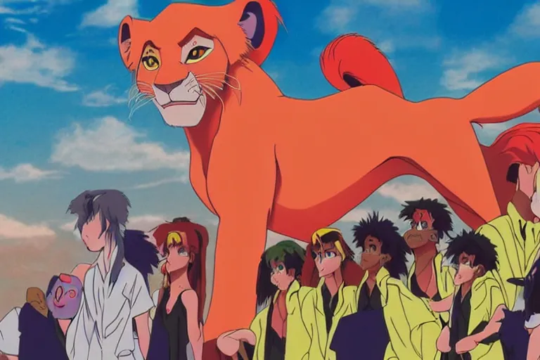 Image similar to lion king and neon genesis evangelion crossover, neon genesis evangelion official media, high quality, frame from hideaki anno anime