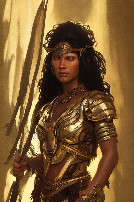 Image similar to portrait of a female Amazon warrior looking fierce, sci-fi, fantasy, intricate, dramatic lighting elegant, highly detailed, high contrast, dramatic studio lighting, cgsociety, artstation, octane render, unreal engine, concept art, sharp focus, art by artgerm and greg rutkowski and alphonse mucha