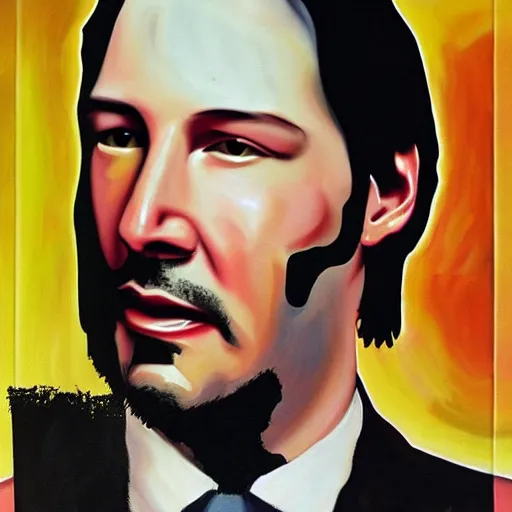 Prompt: A painting of Keanu Reeves in the style of Raoul Hausmann