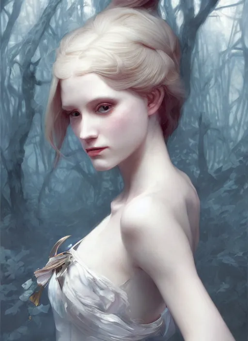 Image similar to character concept portrait of Alice in Wonderland, pale skin, intricate, elegant, digital painting, concept art, smooth, sharp focus, illustration, from Metal Gear, by Ruan Jia and Mandy Jurgens and William-Adolphe Bouguereau, Artgerm