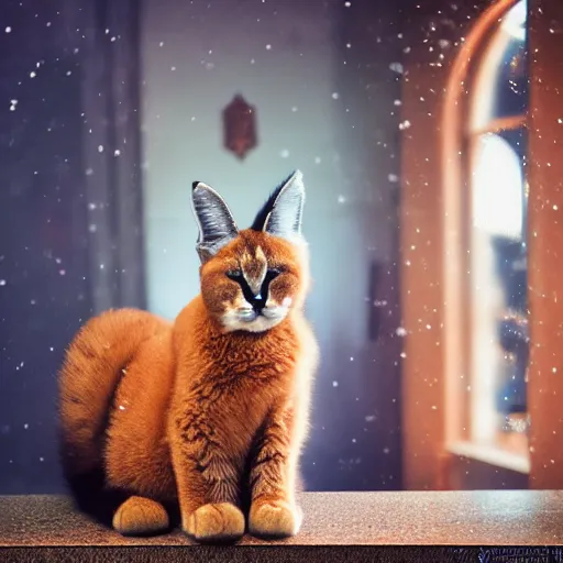 Prompt: cute fluffy caracals as orthodox monks, in orthodox church, orthodox icons, volumetric lighting, epic, fantasy art, blur, bokeh, cinematic, shallow depth of field, 8 0 mm, f 1. 8