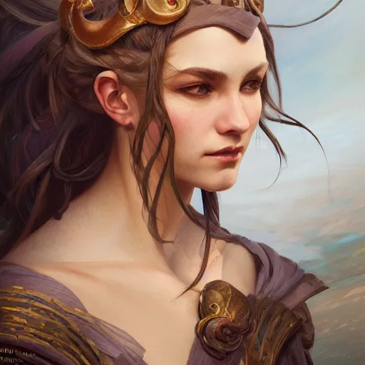 Image similar to portrait of a thiefling, D&D, fantasy, highly detailed, digital painting, artstation, smooth, sharp focus, illustration, art by artgerm and greg rutkowski and alphonse mucha