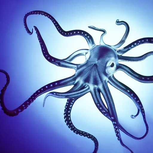 Image similar to an x - ray of an octopus, neon, dark background, underwater