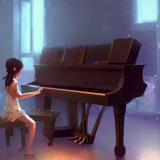 Image similar to anime girl Playing the Piano instrument , digital Art, Greg rutkowski, Trending cinematographic artstation