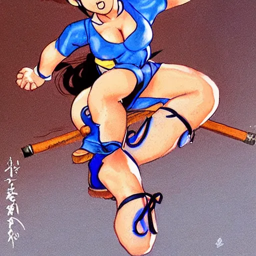 Prompt: chun li stomping a goomba with a pogo stick, photorealistic, masterpiece