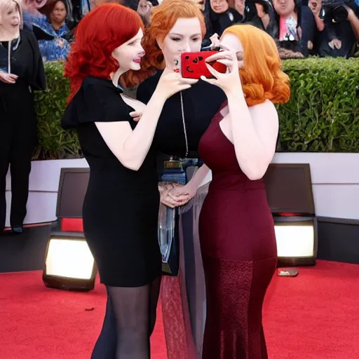 Image similar to christina hendricks taking selfie with scarlet johansson,