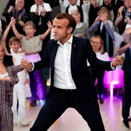 Image similar to macron dancing disco alone