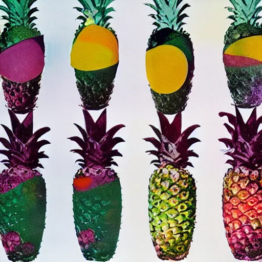 Image similar to pineapples and mangos in the style of eileen agar