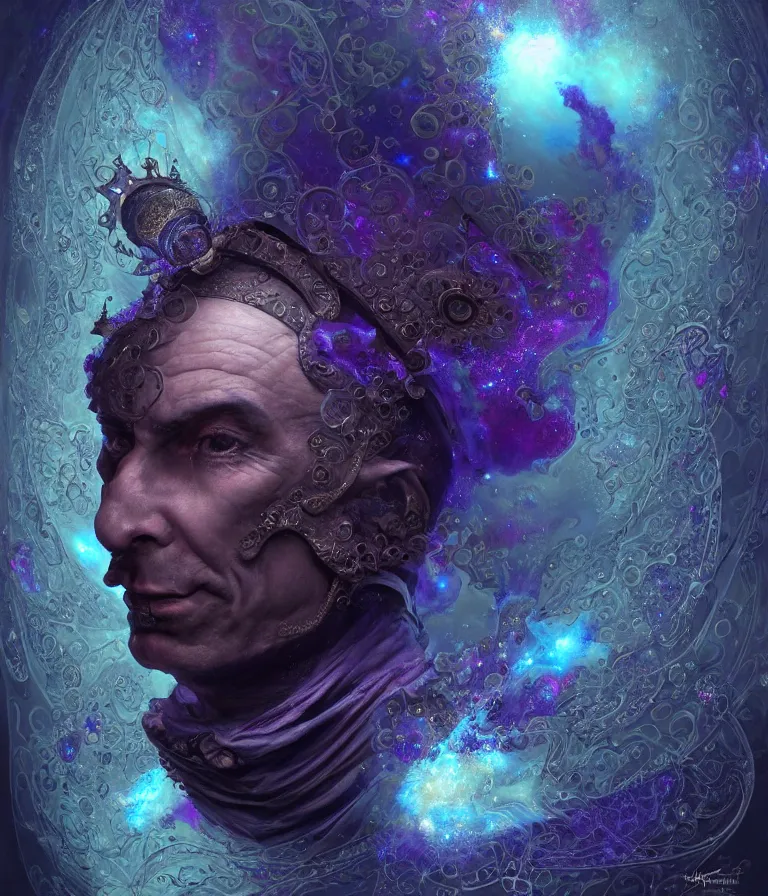 Image similar to front!!! shot of a court jester!!! character, mesmerizing fractal hypercubes, dark holography!!!, future, oil slick nebula, crystalline edges, (((intricate))), elegant, highly detailed, centered, (((artstation, concept art, smooth, sharp focus, artgerm, Tomasz Alen Kopera, Peter Mohrbacher, donato giancola, Joseph Christian Leyendecker, WLOP, Boris Vallejo))), ((raytracing)), mugshot!!!!!, ugly!!!!!!, octane render, nvidia raytracing demo, octane render, nvidia raytracing demo, octane render, nvidia raytracing demo, grainy, muted, 8K, digitalblasphemy, metatron