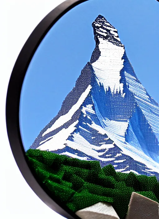 Prompt: photo matterhorn mountain made of great faceted swarovski crystals, medium full shot, 7 0 mm, hyperrealistic, intricate details, rim lighting, cinematic