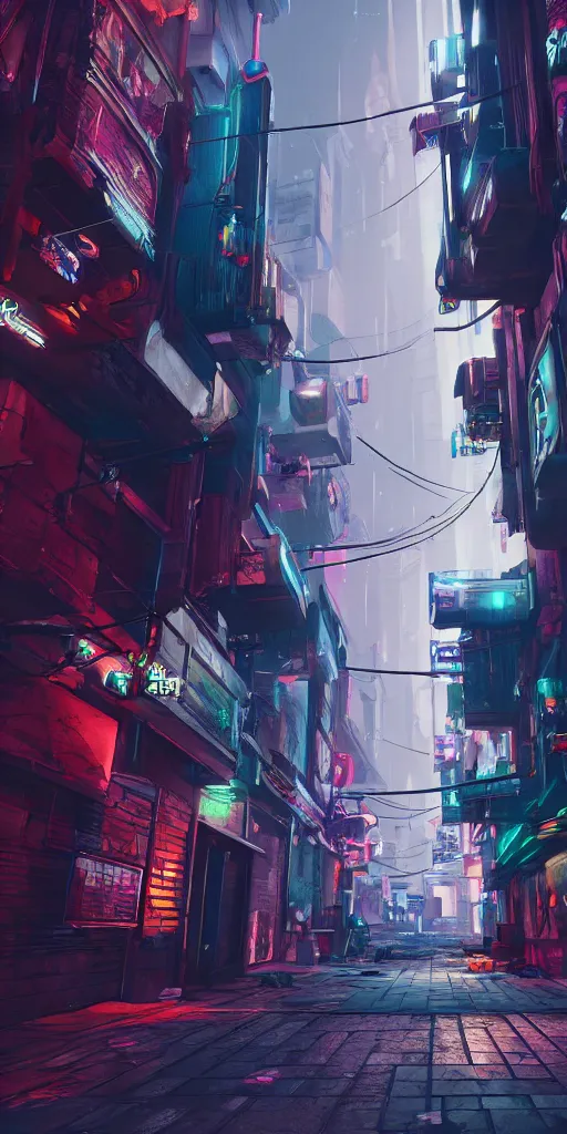 Image similar to cyberpunk alley, brian despain, 8 k, raytracing, unreal engine 5,