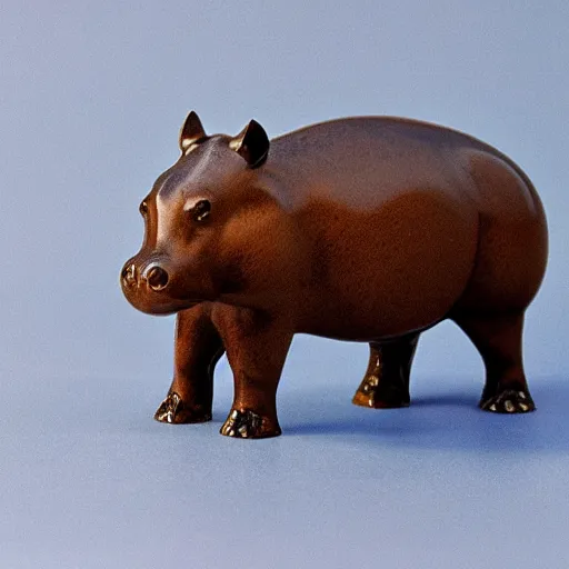 Prompt: a clear blue epoxy resin figurine of a hippo, it has carved wooden legs