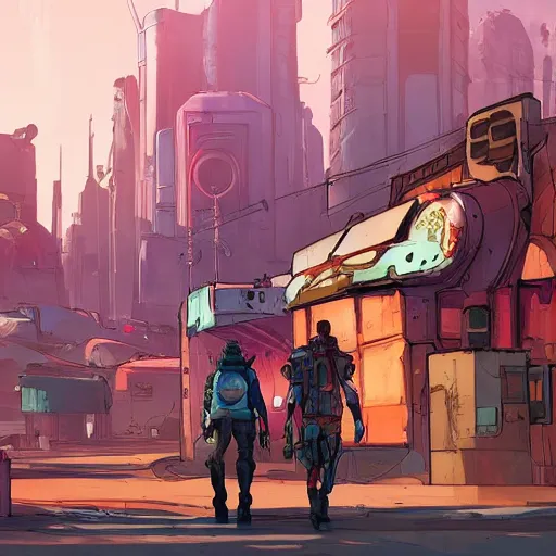 Image similar to science fiction city, borderlands 3 concept art, llustration, cyberpunk dark fantasy art, gta 5 cover, official fanart behance hd artstation by jesper ejsing, by rhads, makoto shinkai and lois van baarle, ilya kuvshinov, ossdraws