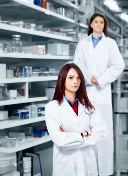 Prompt: super generic hot chick scientist, stock photo, full body wide shot