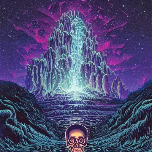 Image similar to ngc 3132 falling waterfall mysterious skull landscape by Casey Weldon, dan mumford 8k ultra high definition, upscaled, edge of the world, image credit nasa nat geo