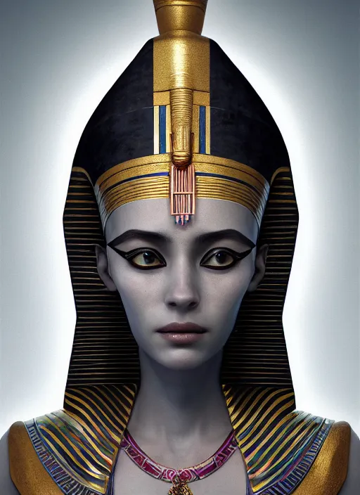 Image similar to an anthropomorphic beautiful female wizard of pharaoh portrait wearing robe, fine art, award winning, intricate, elegant, sharp focus, octane render, hyperrealistic, cinematic lighting, highly detailed, digital painting, 8 k concept art, art by jamie hewlett and z. w. gu, masterpiece, trending on artstation, 8 k