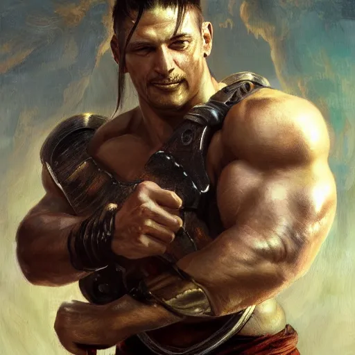 Image similar to handsome portrait of a spartan guy bodybuilder posing, radiant light, caustics, war hero, full metal alchemist, by gaston bussiere, bayard wu, greg rutkowski, giger, maxim verehin