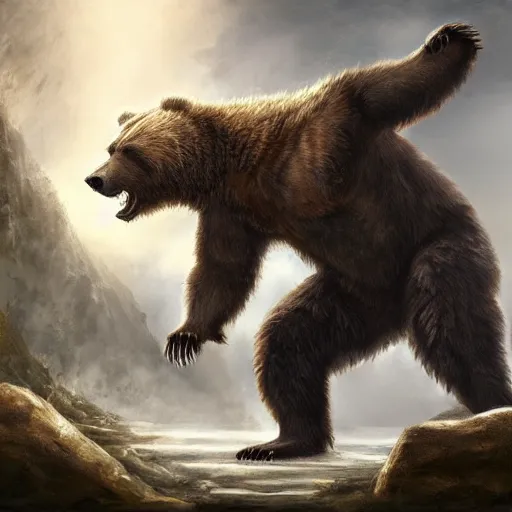 Image similar to a ferocious grizzly bear monster with 4 arms, fantasy concept art, detailed, epic pose