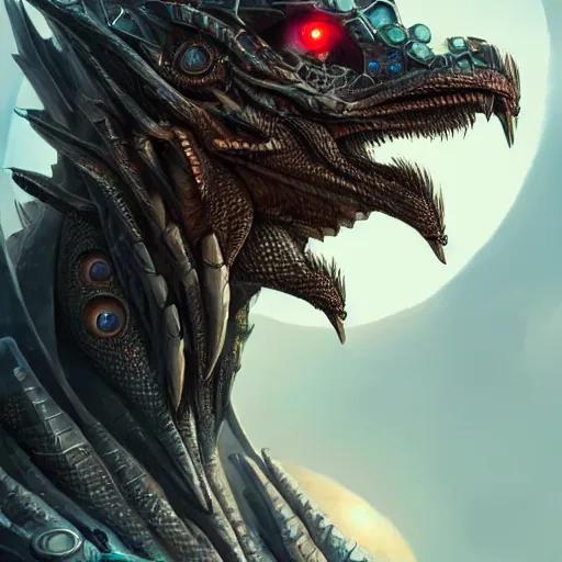 Image similar to Cyborg dragon portrait, artstation, detailed, matte, digital art, HD, 8k, beautiful, high quality