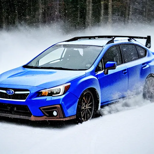 Prompt: subaru drifting in snow