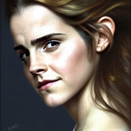 Image similar to A beautiful portrait of Very funny actress Emma Watson lke monkey face looking like an old monkey, Emma Watson actress blended monkey face, like , powerful , magic, thunders, dramatic lighting, intricate, wild, highly detailed, digital painting, artstation, concept art, smooth, sharp focus, illustration, art by artgerm and greg rutkowski and alphonse mucha, footage