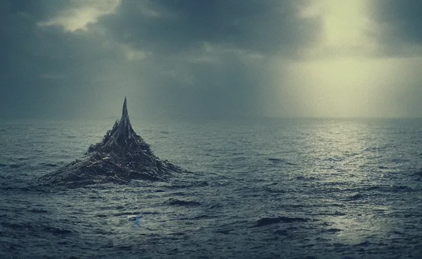 Prompt: cthulu rises from the sea, telephoto, cinematic