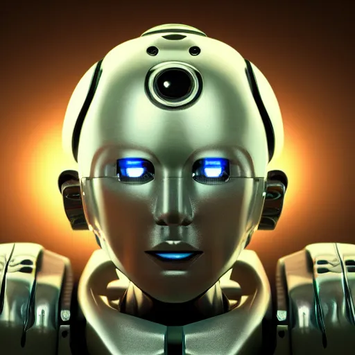 Image similar to headshot closeup of a robot android on sale in the year 2550, intricate mechanics, ,octane render, 8k, dramatic lighting