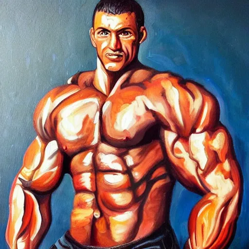 Image similar to a painting of a muscular man posed for a photoshoot,