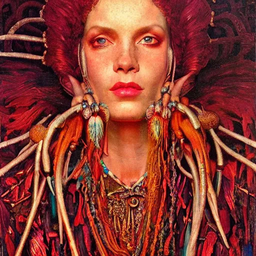 Image similar to baroque portrait of an art deco shaman, reflective detailed textures, highly detailed fantasy science fiction painting by annie swynnerton and jean delville and moebius, norman rockwell and syd mead. rich colors, high contrast. artstation