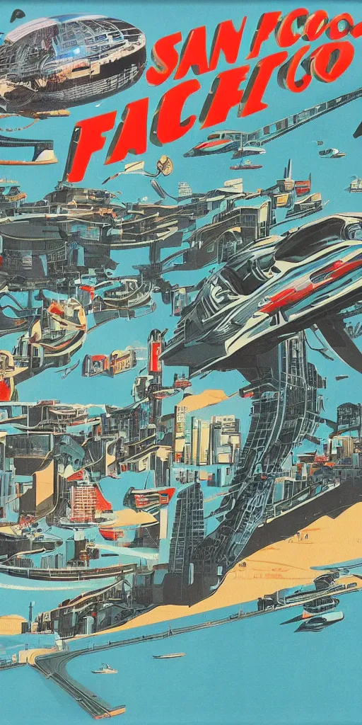 Prompt: Retro futuristic art of San Francisco in the year 2100