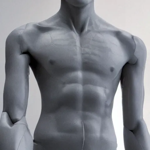 Image similar to a realistic detailed photo of a guy who is an attractive humanoid who is half robot and half humanoid, who is a male android, soccer player martin ødegaard, shiny skin, posing like a statue, blank stare, in a living room, on display, showing off his muscles